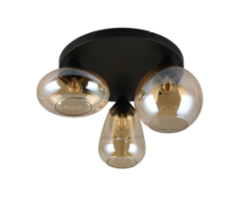 Trio-lighting plafondlamp Lumina, 3-lichts zwart amberglas