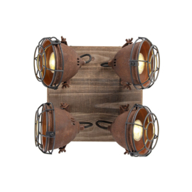 Qazqa plafondspot  Gina, 4-lichts roestbruin met hout incl. 4 wifi GU10