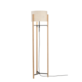Fischer & Honsel vloerlamp Shine Wood, eiken met stoffen kap creme