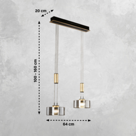 Fischer&honsel hanglamp Lavin led, 2-lichts zwart-goud