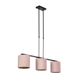 Qazqa  hanglamp Combi 3 Deluxe, 3-lichts velours roze met goud
