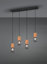 Trio lighting hanglamp Tosh, 4-lichts zwart-hout
