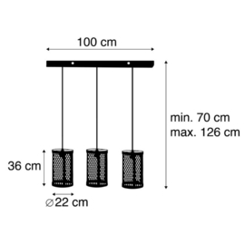 Qazqa hanglamp Cage Robusto 3-lichts zwart met hout