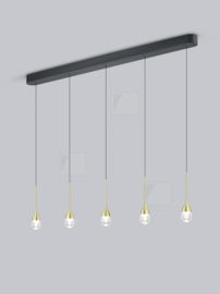Helestra hanglamp Endo led 5-lichts, mat zwart-goud