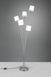 Trio lighting vloerlamp Tommy, 5-lichts mat nikkel met witte kappen