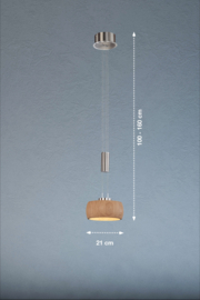 Fischer&honsel hanglamp Shine wood led, 1-lichts nikkel-eiken