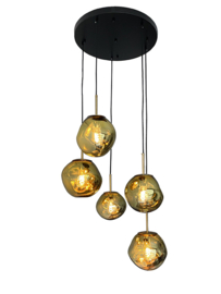 Light trend hanglamp Din EI, 5-lichts met goud kleur glas