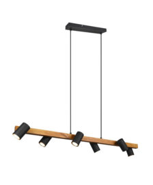 Trio lighting hanglamp Marley, 6-lichts zwart met hout