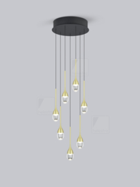 Helestra hanglamp Endo led 7-lichts, mat zwart - goud