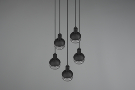 Trio lighting hanglamp Mela, 5-lichts zwart met glas