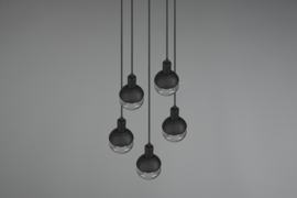 Hanglamp Mela, 5-lichts zwart met glas