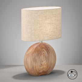 Fischer & Honsel  tafellamp Tobse, houtkleur met beige kap