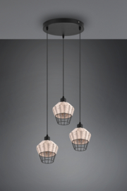 Trio lighting hanglamp Borka, 3-lichts zwart met rotan natural