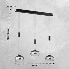 Fischer&honsel hanglamp Arosa led, 3-lichts zwart-rookglas