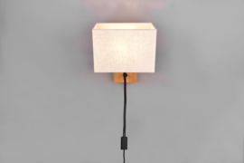 Trio lighting wandlamp Nilam, natural hout met rechthoekige kap