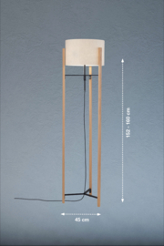 Fischer & Honsel vloerlamp Shine Wood, eiken met stoffen kap creme
