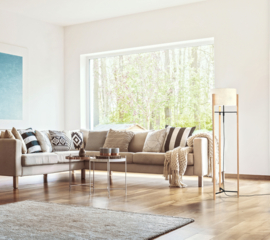 Fischer & Honsel vloerlamp Shine Wood, eiken met stoffen kap creme