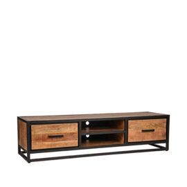 Tv- meubel Tampa, rough mangohout zwart metaal 160 cm