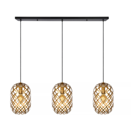 Lucide hanglamp Wolfram,  3-lichts mat goud/messing met plafondbalk