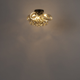 Plafondlamp Uvas, 3-lichts zwart met amber glas incl. licht bron