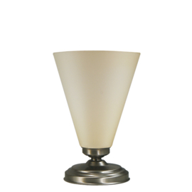 Old timer light  tafellamp Trechter, mat nikkel met hoog ivoor glas