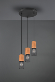 Trio lighting hanglamp Tosh, 3-lichts zwart-hout rond