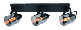 Freelight plafondspot  Fumoso, 3-lichts mat zwart met smoke glas