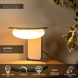 Lucide ALINDA - Tafellamp Ø 20 cm LED Dimb. 1x9W 3000K - Taupe