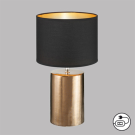 Fischer & Honsel  tafellamp Bronz, antiek brons met zwarte kap 43 cm