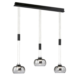 Fischer&honsel hanglamp Arosa led, 3-lichts zwart-rookglas