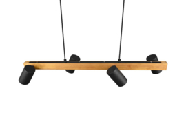 Trio lighting hanglamp Marley, 4-lichts zwart met hout