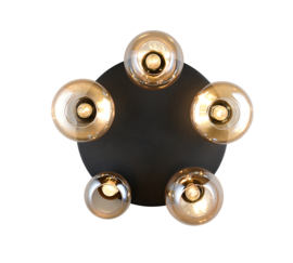 Trio-lighting plafondlamp Lumina, 5-lichts zwart amberglas