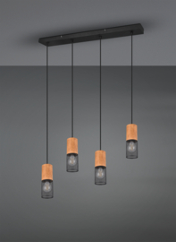 Trio lighting hanglamp Tosh, 4-lichts zwart-hout