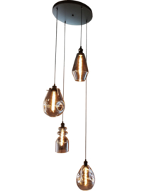 Light trend hanglamp Vincent, 4-lichts met rookglas