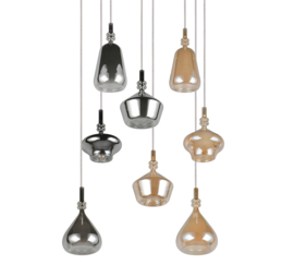 Trio lighting hanglamp Aldea, 8-lichts amber-grijsglas rond