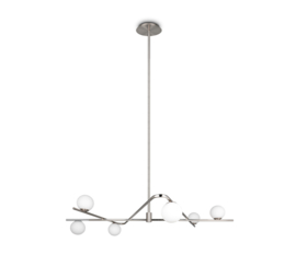 Trio lighting hanglamp Flaming, 6-lichts nikkel-wit glas