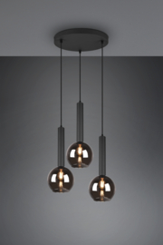Trio lighting hanglamp Clayton, 3-lichts zwart met rookglas