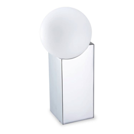 Pujol Lighting tafellamp Cub, chroom met mat glas 23,5 cm