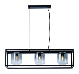 Hanglamp Dentro , 3-lichts zwart met smoke glas