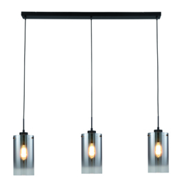 Freelight hanglamp Ventotto,  3-lichts zwart met smoke glas