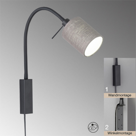 Fischer & Honsel wandlamp Flex Maui led, mat zwart met stof
