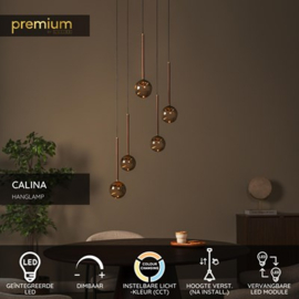 Lucide  CALINA - Hanglamp - Ø 41,9 cm - LED Dimb. - CCT - 5x8,4W 2200K bruin/3300K