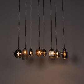 Qazqa hanglamp Hanne, 8-lichts zwart met smoke glas