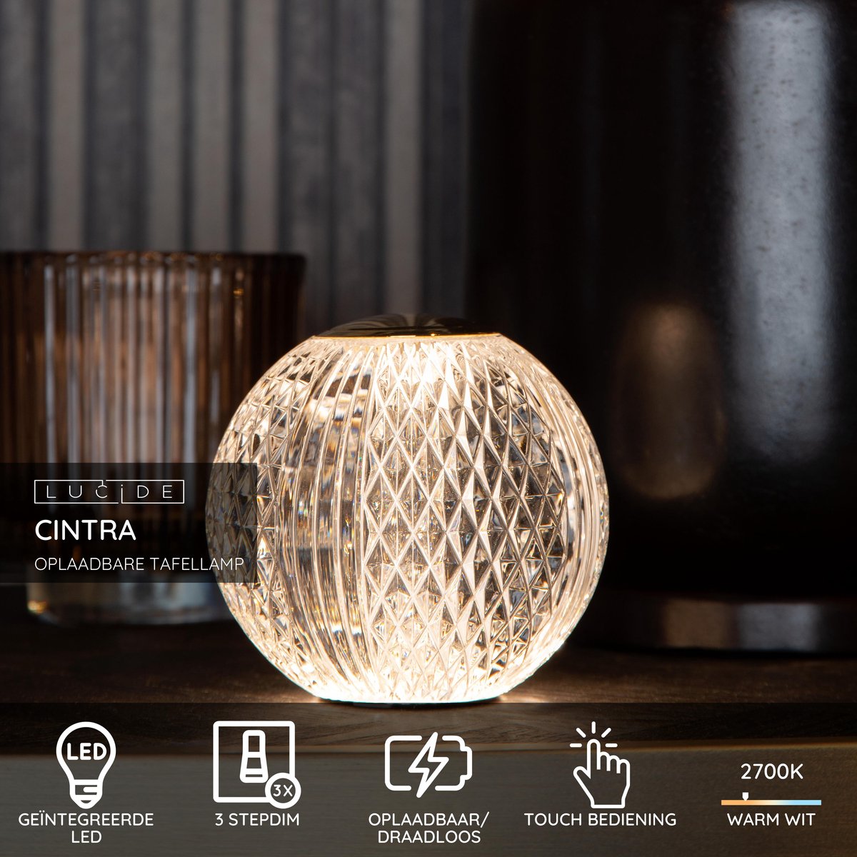 Lucide  tafellamp Cintra led, Accu/Batterij