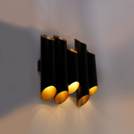 Qazqa wandlamp Whistle, 10-lichts zwart-goud