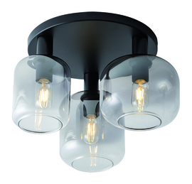 Freelight plafondlamp Vario, 3-lichts zwart met smoke glas