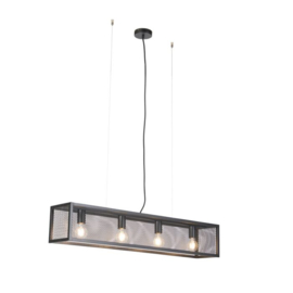 Qazqa hanglamp Cage, zwart met gaas