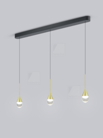 Helestra hanglamp Deep led, 3-lichts balk mat zwart-goud