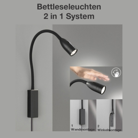 Fischer & Honsel wandlamp Flex led, mat zwart met push dimmer