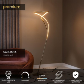 Lucide SARDANA - Vloerlamp - Ø 44 cm - LED Dimb. - 1x28W 2700K - Mat Goud / Messing